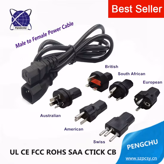 UL/VDE 1M 2M 3M 5M 14 16 18AWG 250V 2.5A 10A 15A maschio a femmina IEC 60320 C5 C7 C13 C14 cavo di prolunga cavo di alimentazione CA con UK EU AU US Schuko Swiss South Africa